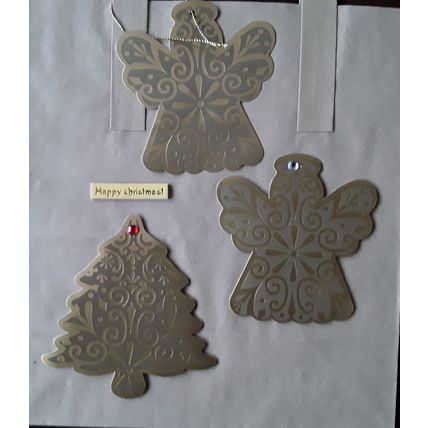 Hand decorated . Brown paper carrier bags Christmas gift bags # angels tree