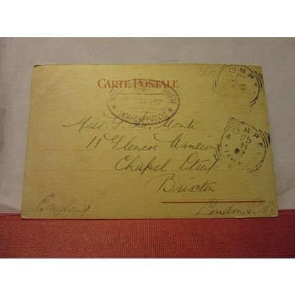 MOUNT VESUVIUS ERUPTING, SORRENTO, ITALY used antique postcard 1907 pm =