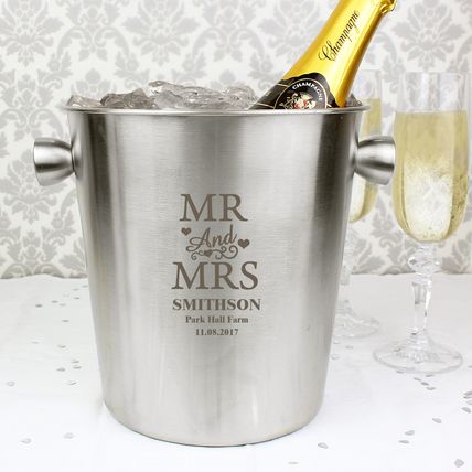 Ice Bucket Mr & Mrs Stainless Steel personalised couples mum anniversary