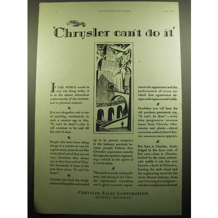 1928 Chrysler Motors Ad - Chrysler can't do it