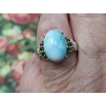 8ct Oval Larimar Diopside Zircon Solitaire Ring Sz Q½ to R Rhodium on 925 Silver