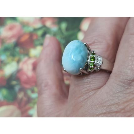 8ct Oval Larimar Diopside Zircon Solitaire Ring Sz Q½ to R Rhodium on 925 Silver