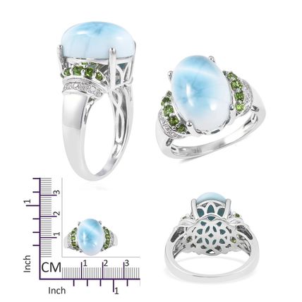 8ct Oval Larimar Diopside Zircon Solitaire Ring Sz Q½ to R Rhodium on 925 Silver
