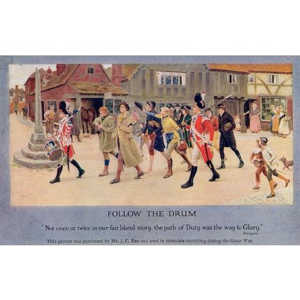 Follow The Drum Patriotic Army Recruitment Advertising WW1 Postcard