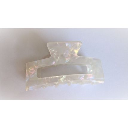 Pearly white iridescent rectangle marbled hair claw clip