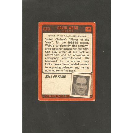 A&BC Orange Back Football 1970-71 #135 David Webb Chelsea