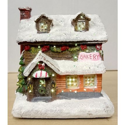 Miniature Snow Covered Light Colour Changing LED Christmas House Bakery Xmas