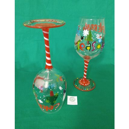 PAIR of HANDPAINTED PIER 1 CELEBRATE THE SEASON CHRISTMAS SANTA 9" WINE GLASSES