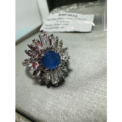 Sz7 Ring RBP3012 Nat Fusion Cornflower Blue Quartz Rhodium P Band SR$74