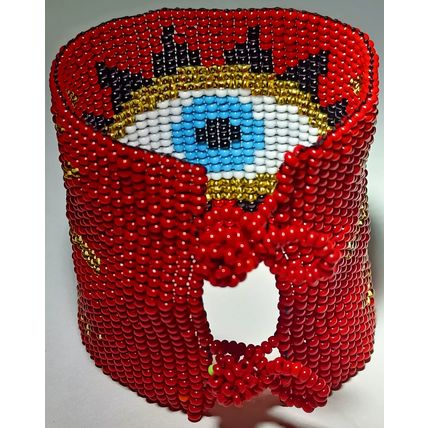Traditional Huichol Art. Mexico Glass Seed Beads Bracelet. SACRED EYES 2