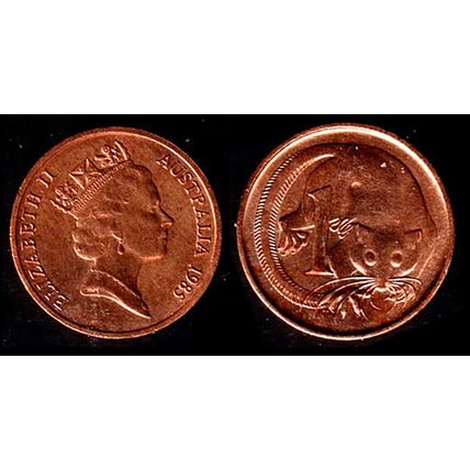Australia One Cent 1985 Used Coin Possum Queen Elizabeth II 1c QE II