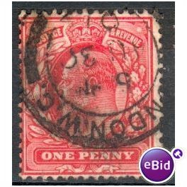 GB stamps 1902-10 KEV11 - 1d SG219 London 17