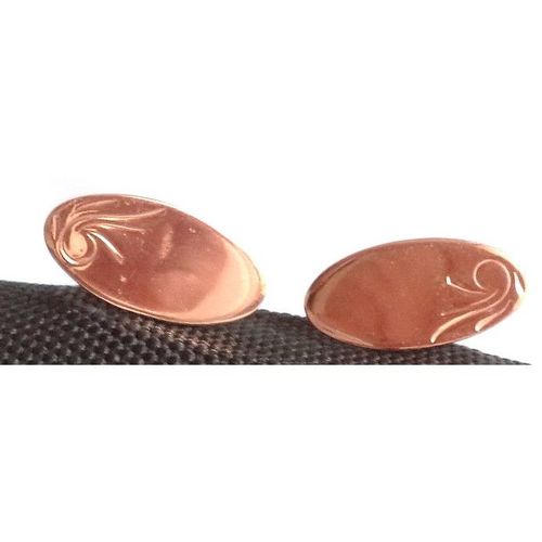 Antique c1920 Bright Oval COPPER engraved Victorian Mint Men Cufflinks Jewelry