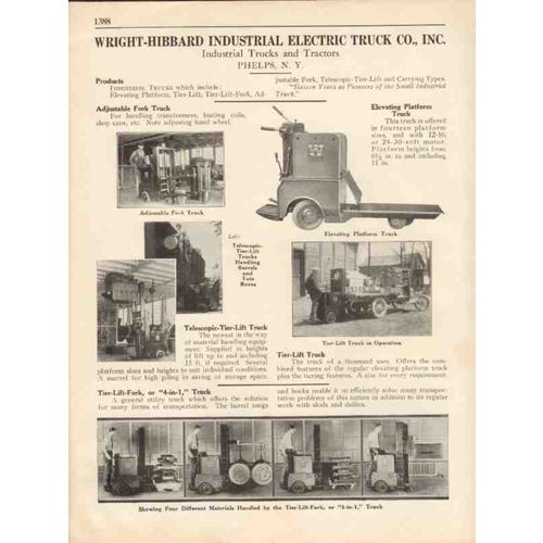 wright-hibbard industrial electric truck co 1931 fork vintage catalog
