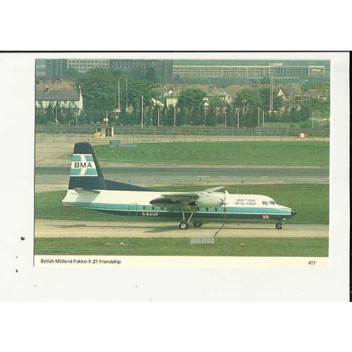 Aviation BRITISH MIDLAND FOKKER F.27 Postcard by Skilton & Fry (417)