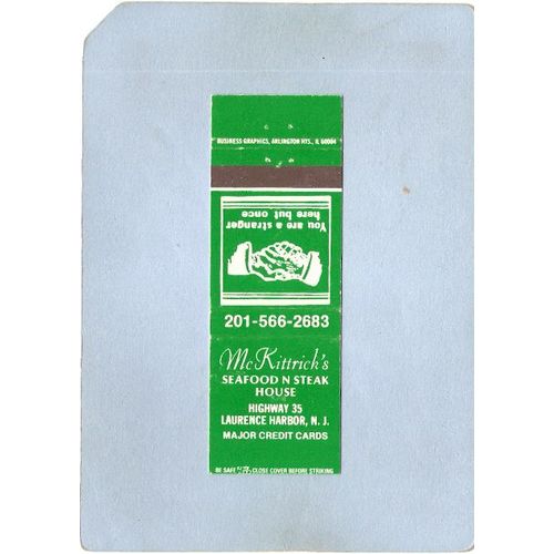New Jersey Laurence Harbor Matchcover McKittricks Seafood Steak House High~3382