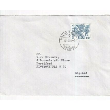 Switzerland 1988 St Galien to Plymouth cover St Galien cancel typed VGC a
