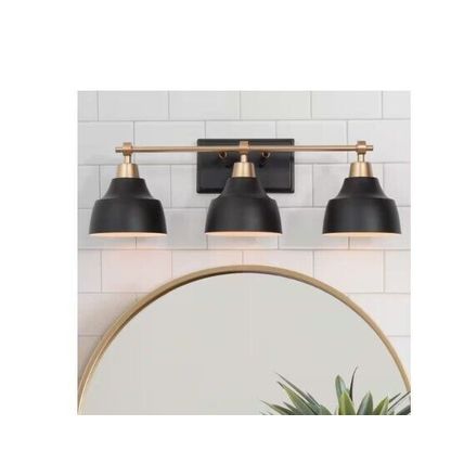 LNC Black Vanity Light w/ Gold Arm, 24.5" 3-Light Metal Bell Bath Wall Sconce