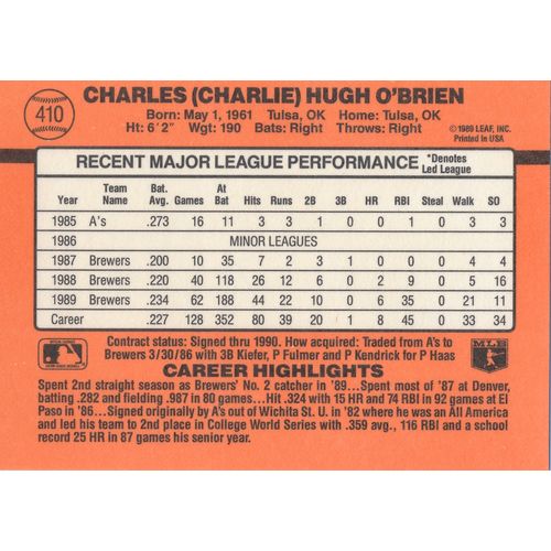 1990 Donruss Baseball 410 Charlie O'Brien