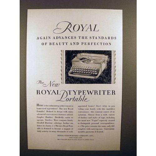 1930 Royal Portable Typewriter Ad - Beauty Perfection