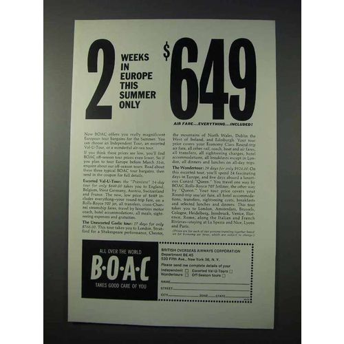 1963 BOAC Airways Ad - 2 Weeks In Europe