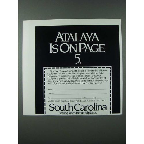 1986 South Carolina Tourism Ad - Atalaya