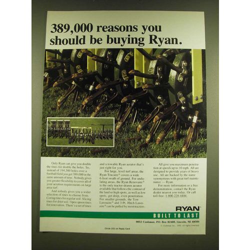 1990 Ryan Tracaire, Renovaire and Tow Lawnaire Ad - 389,000 reasons
