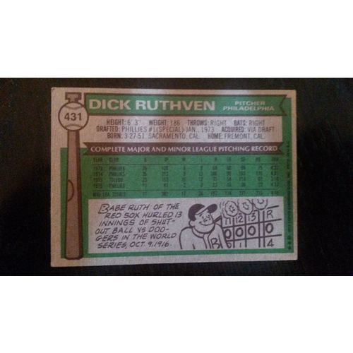 1976 Topps Card # 431 Dick Ruthven Very Good (3) Philadelphia Phillies