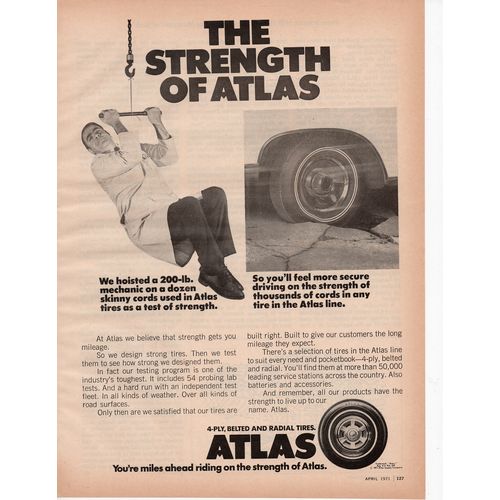 Atlas Tires vintage Full Page Print Ad April 1971