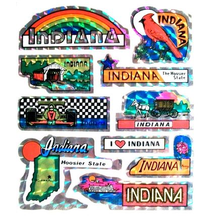 Indiana State Vinyl Reflective Souvenir Decal 10 pack