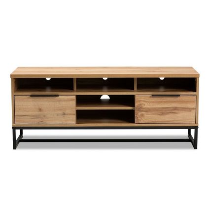 Modern Contemporary Industrial Oak Finished Wood & Black Metal 2-Drawer TV Stand