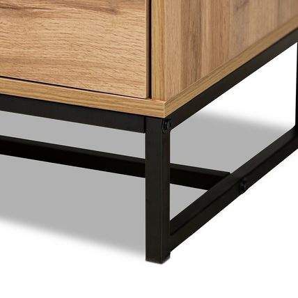 Modern Contemporary Industrial Oak Finished Wood & Black Metal 2-Drawer TV Stand