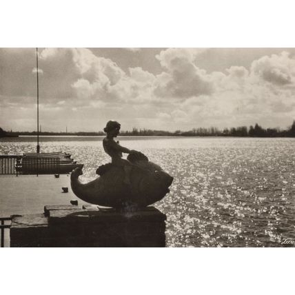 Hannover Maschee Girl Rides Dolphin Statue 1968 German Vintage Postcard