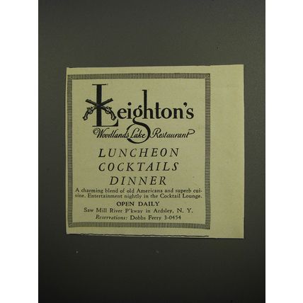 1952 Leighton's Woodlands Lake Restaurant Advertisement