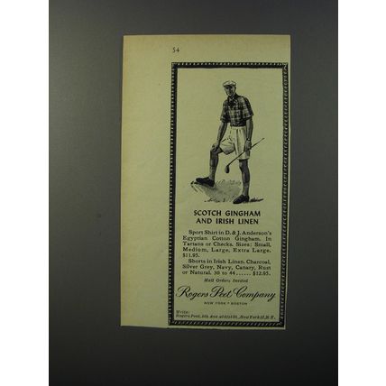 1953 Rogers Peet Sport Shirt Advertisement - Scotch Gingham and Irish Linen