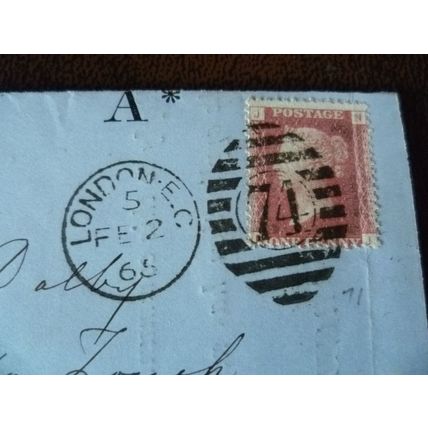 1865 GB QV 1d Red stamp JN Plate No 71 Bank of England Duplex 74 entire Dalby
