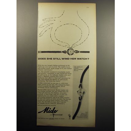 1956 Mido Watches Ad - Does she still wind her watch?