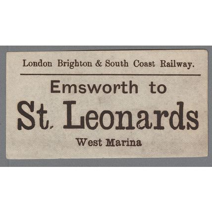 LONDON BRIGHTON & SOUTH COAST RAILWAY LUGGAGE LABEL - EMSWORTH to ST.LEONARDS WM