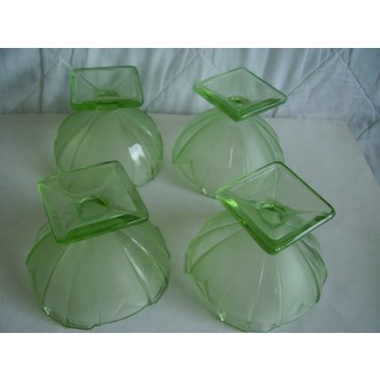 Sowerby Art Deco Green Chevron Dessert Serving Bowl & 4 Sundae Dishes