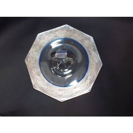 Antique 1800's Vaseline Glass Silver Overlay Compote Candy Dish 10" W 5" Tall
