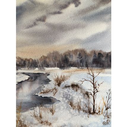 Landscape Watercolor Original Painting Winter