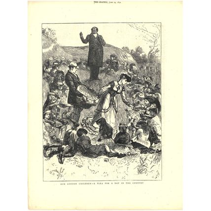 OUR LONDON CHILDREN - A PLEA FOR A DAY IN THE COUNTRY 1872 VICTORIAN ENGRAVING
