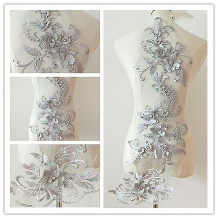 Embroidered Lace Beaded Applique Diamante Floral Patch Trim Sew On DIY Wedding