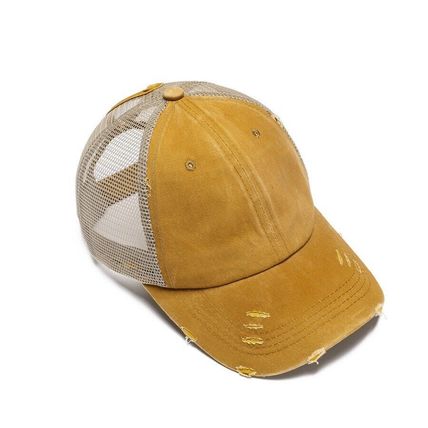 Women Distressed Baseball Cap Mesh Ponytail Hat High Messy Ponycap Trucker Hats