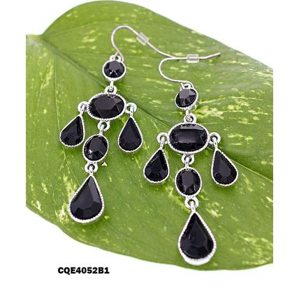 Crystal Tear Drop Earrings - Black - ER-CQE4052B1