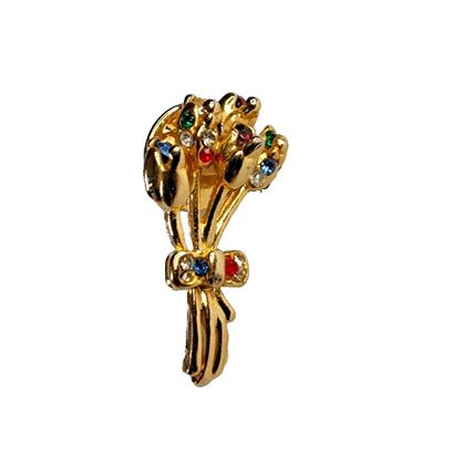 Bouquet Pin Badge Lapel Brooch Collatable Gold Metal 1.6 cm x 2.9 cm BA172