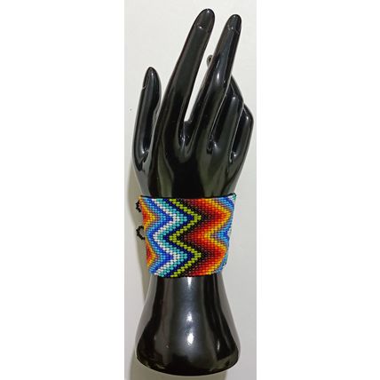 Traditional Huichol Art. Mexico Glass Seed Beads Bracelet. Crazy Waves 2
