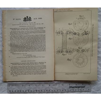 1895 Patent No. 12,179 bobbins for winding yarns, Paley, Preston, Sutcliffe