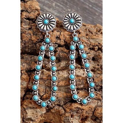 Silver Flower Turquoise Western Fashion Earrings