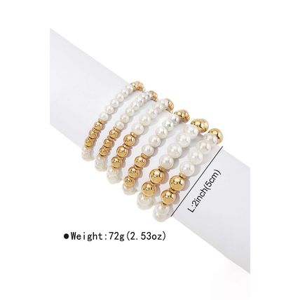 White 5pcs Pearl Beaded Bracelet Set